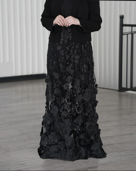 دامن توری گل دوزی برجسته