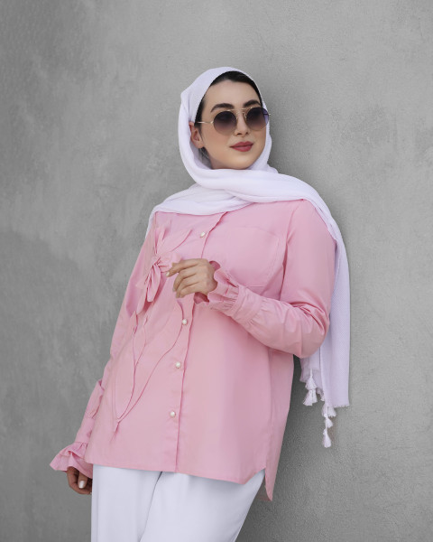 شومیز گل برجسته صورتی کم رنگ